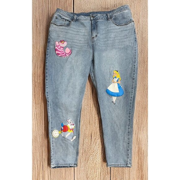 Disney woman’s Alice in Wonderland Tapered Leg Denim Jeans Size 20 RARE - Picture 1 of 10